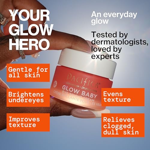 Pacifica Glow Baby Vitamin C Eye Cream – Brighten Dark Circles & Puffiness, Caffeine Infused, Fragrance-Free, Clean Vegan, 0.5 oz