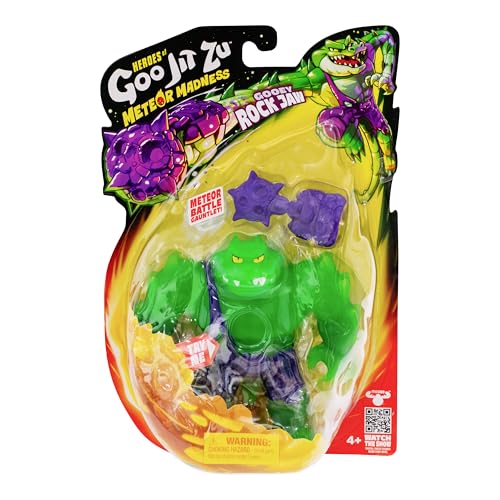 Heroes of Goo Jit Zu Meteor Madness Rock Jaw Action Figure with Goo Filling & Meteor Gauntlet, Sensory Toy Stretches 3X Size