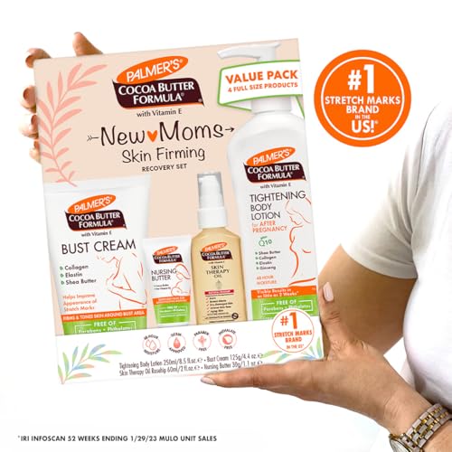 Palmer's Cocoa Butter New Moms Postpartum Kit – Body Lotion, Nursing Butter, Bust Cream & Skin Therapy Oil, Dermatologist Approved