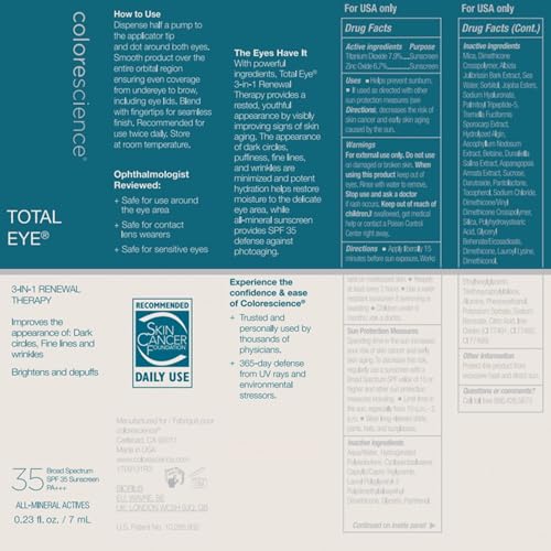 Colorescience Total Eye 3-in-1 Renewal Therapy, 0.23 Fl Oz, Medium