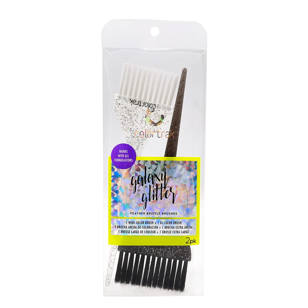 Colortrak Galaxy Glitter Hair Color Brush Set – 2-Piece Highlighting & Coloring Kit with Wide Soft & Stiff Bristle Brushes for Large Sections