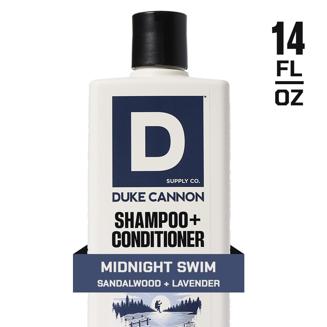 Duke Cannon 2-in-1 Hair Wash for Men - Shampoo & Conditioner with Masculine Scent - Strengthens & Cleanses Hair - Midnight Swim, 14 oz (2 Pack)