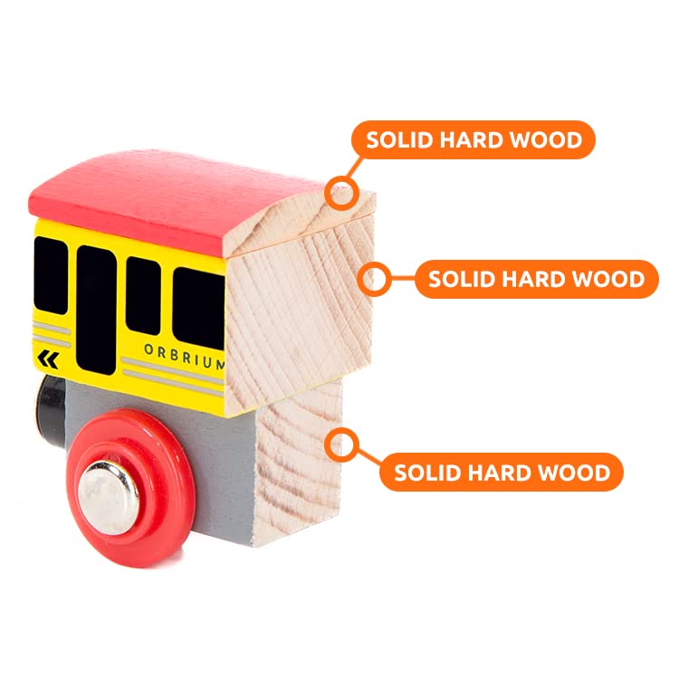 ORBRIUM Wooden Train Cars Gift Set with Storage Box & Tunnel – Compatible with Thomas & Friends, Brio, IKEA, Imaginarium, Melissa & Doug, Ages 3-7