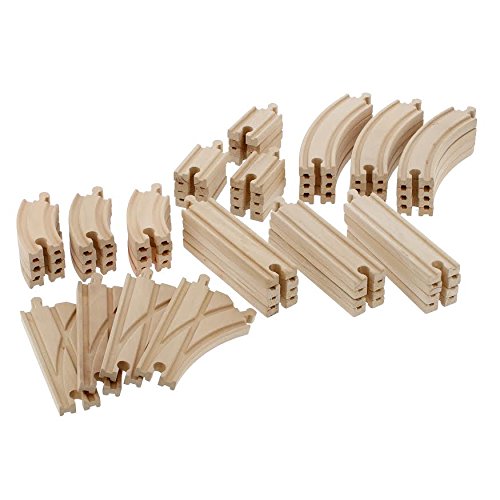 Wooden Train Track Set 52 PCS, 18 Ft Expansion Pack with 5 Unique Pieces, Compatible with Thomas & All Major Brands, Screen-Free Toddler Gift