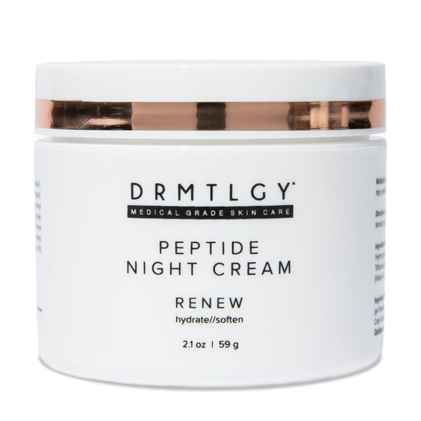 DRMTLGY Peptide Night Cream Face Moisturizer. Fragrance Free and Oil Free Hydrating Facial Moisturizer for All Skin Types. 2.1 oz