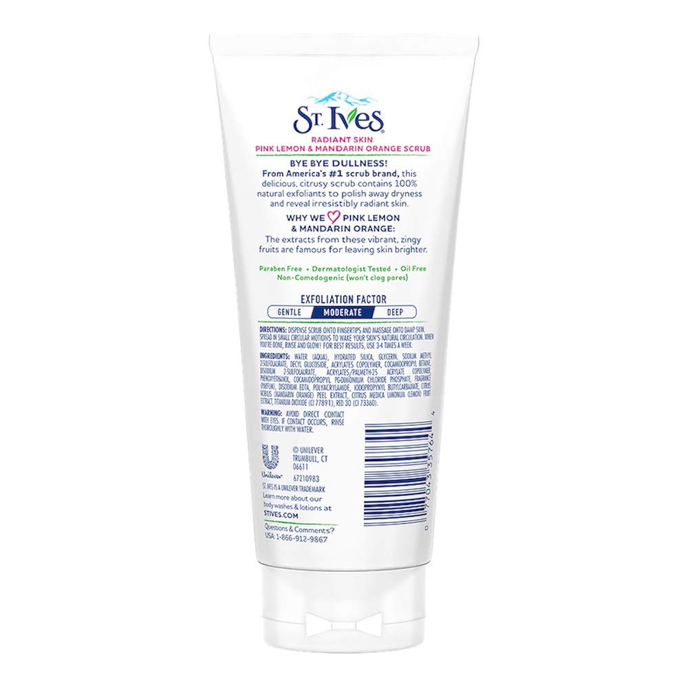 St. Ives Radiant Skin Face Scrub, Pink Lemon & Mandarin Orange, Dull Skin Exfoliator, 100% Natural, Dermatologist-Tested, 6 oz