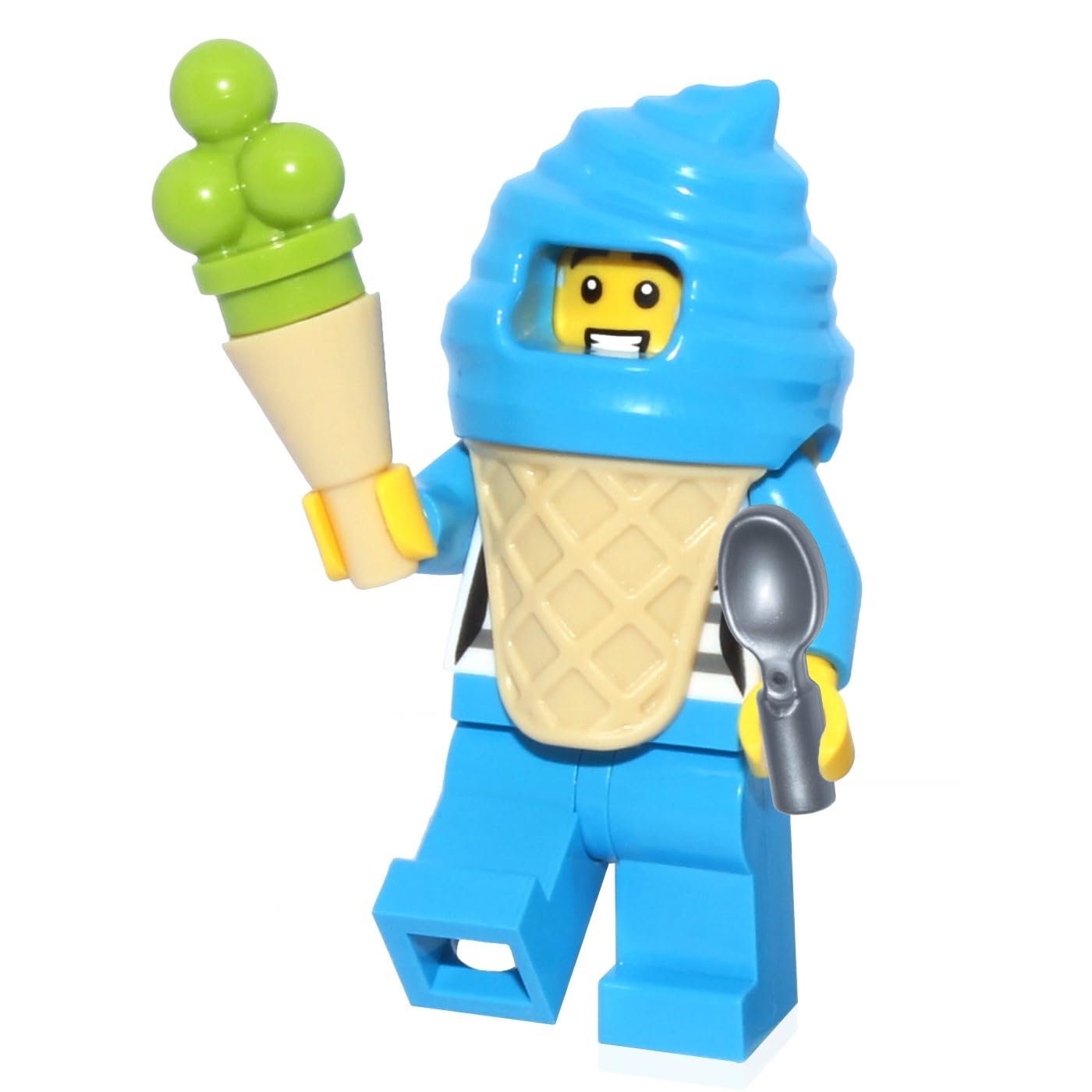 LEGO City Town Minifigure - Boy in Blue Ice Cream Suit (with Ice Cream Cone and Spoon) Very Cute