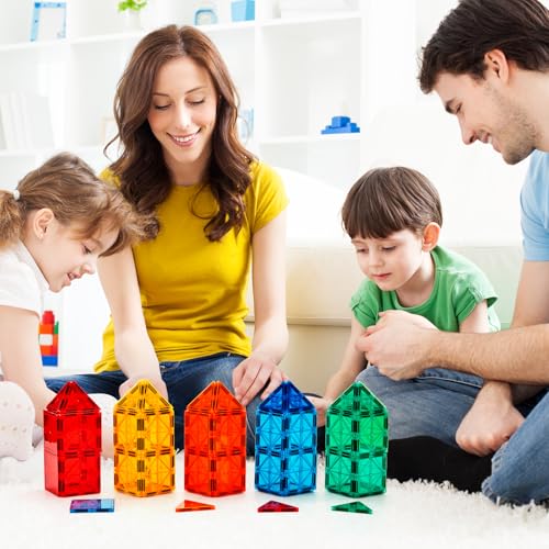 FNJO 110PCS Magnetic Tiles Building Set – STEM Construction Blocks, Montessori Learning & Play Toy for Toddlers, Kids, Preschool