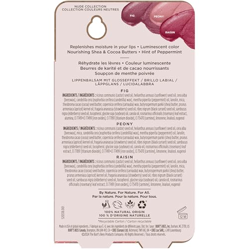 Burt's Bees Lip Shimmer Nude Collection - Tinted Moisturizing Lip Balm, Natural Hydration & Glow, Buildable Color, 3 Pack x 0.09 Oz