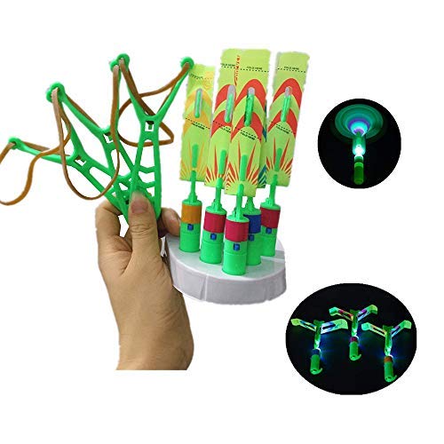 BAIVYLE 6-Pack Flying Rocket Toys for Kids with LED Lights, Glow-in-the-Dark Helicopters, Outdoor Slingshot Fun, Party & Camping Games Ages 3+