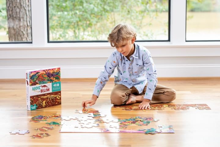 Crocodile Creek Above + Below 48-Piece Jigsaw Floor Puzzle - Fun Floor Puzzles for Kids Ages 4-8 - Dinosaur World - 27 x 20 inches Finished
