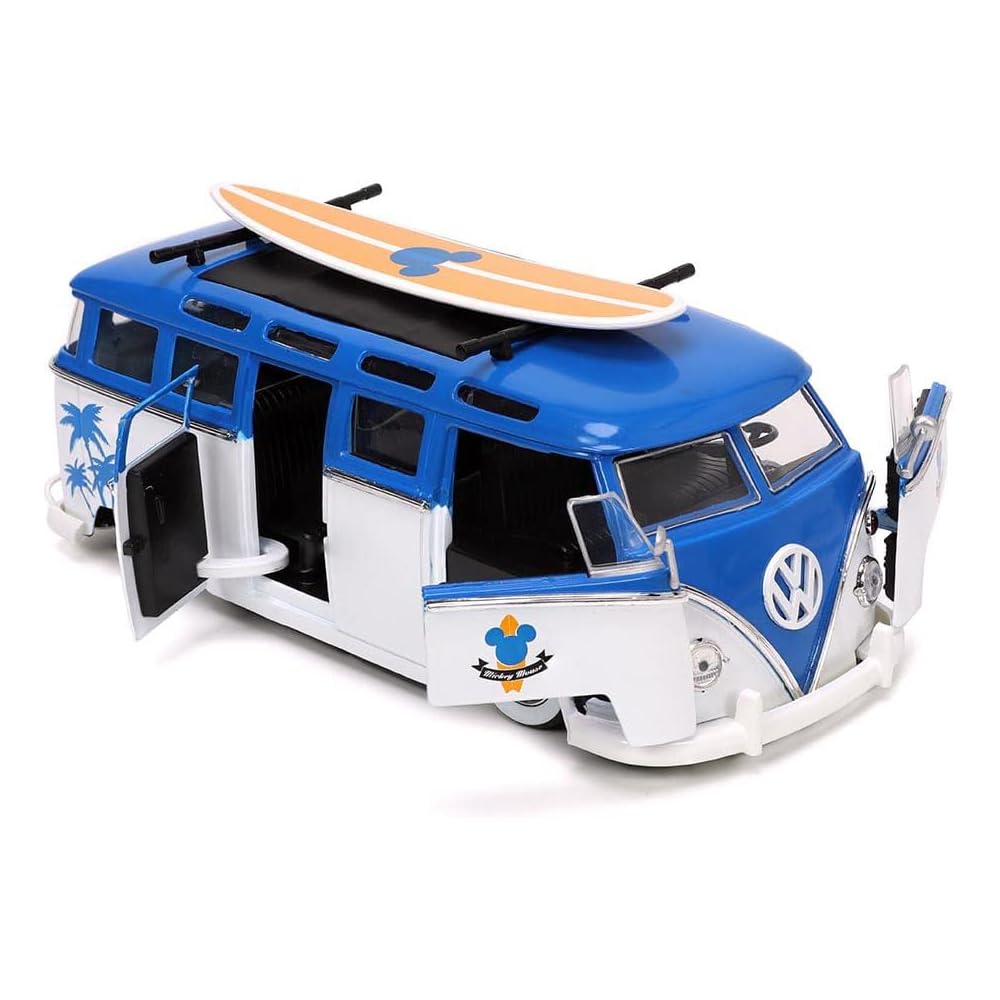 Jada Toys Disney Mickey and Friends 1:24 Volkswagen T1 Bus Die-cast Car w/ 2.75" Mickey Mouse Figure, Toys for Kids and Adults