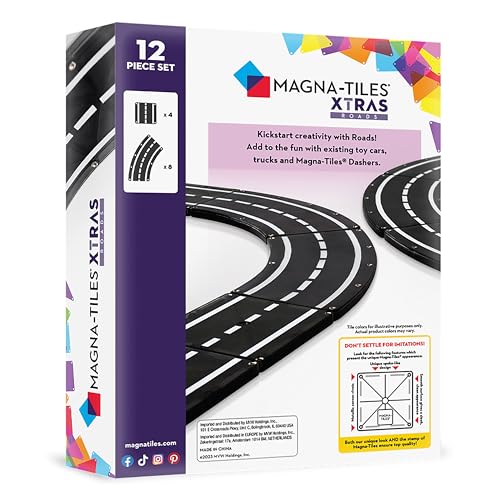 MAGNA-TILES XTRAS: Roads 12 Piece Magnetic Construction Set, The ORIGINAL Magnetic Building Brand