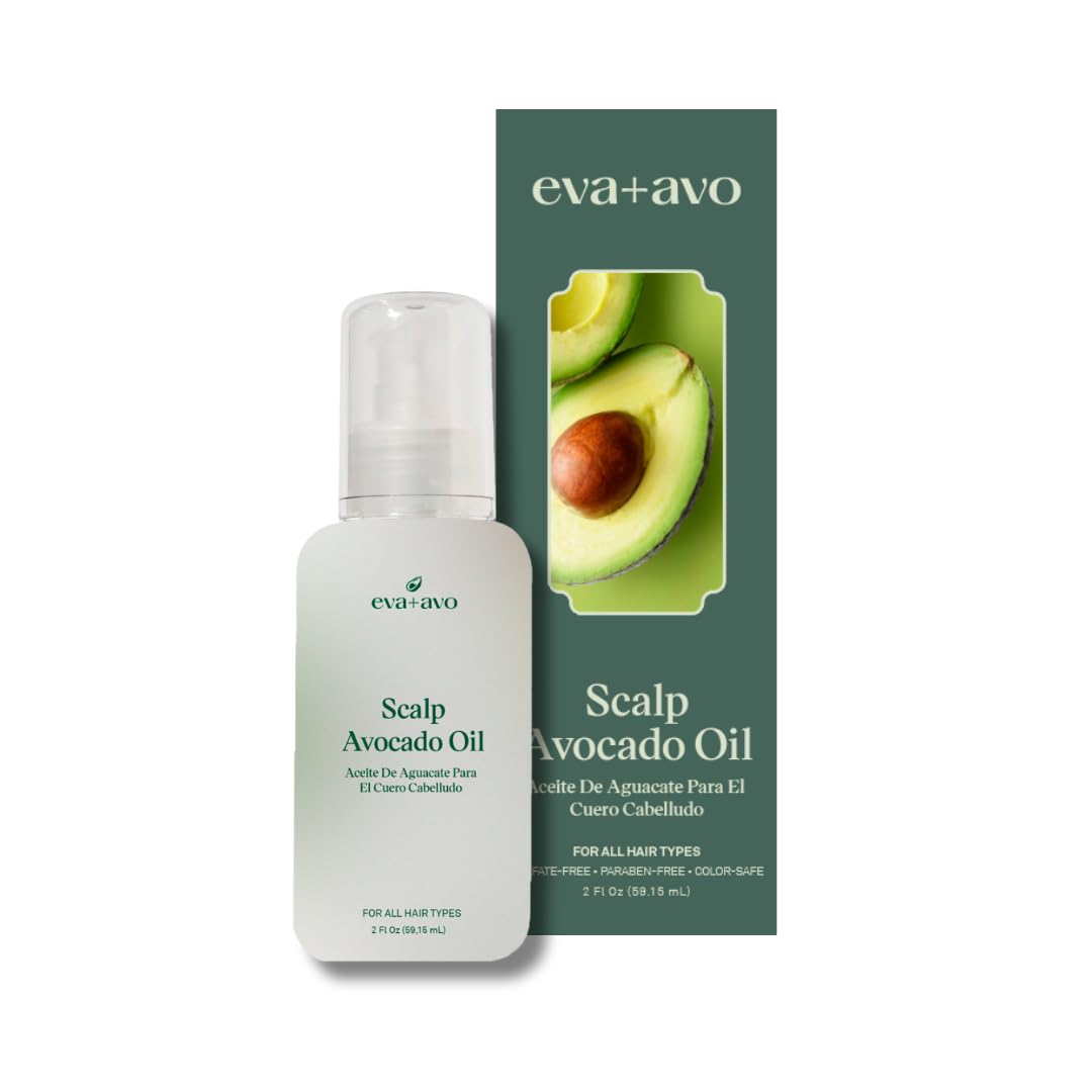 Eva+Avo Scalp Avocado Oil bottle and packaging on a white background