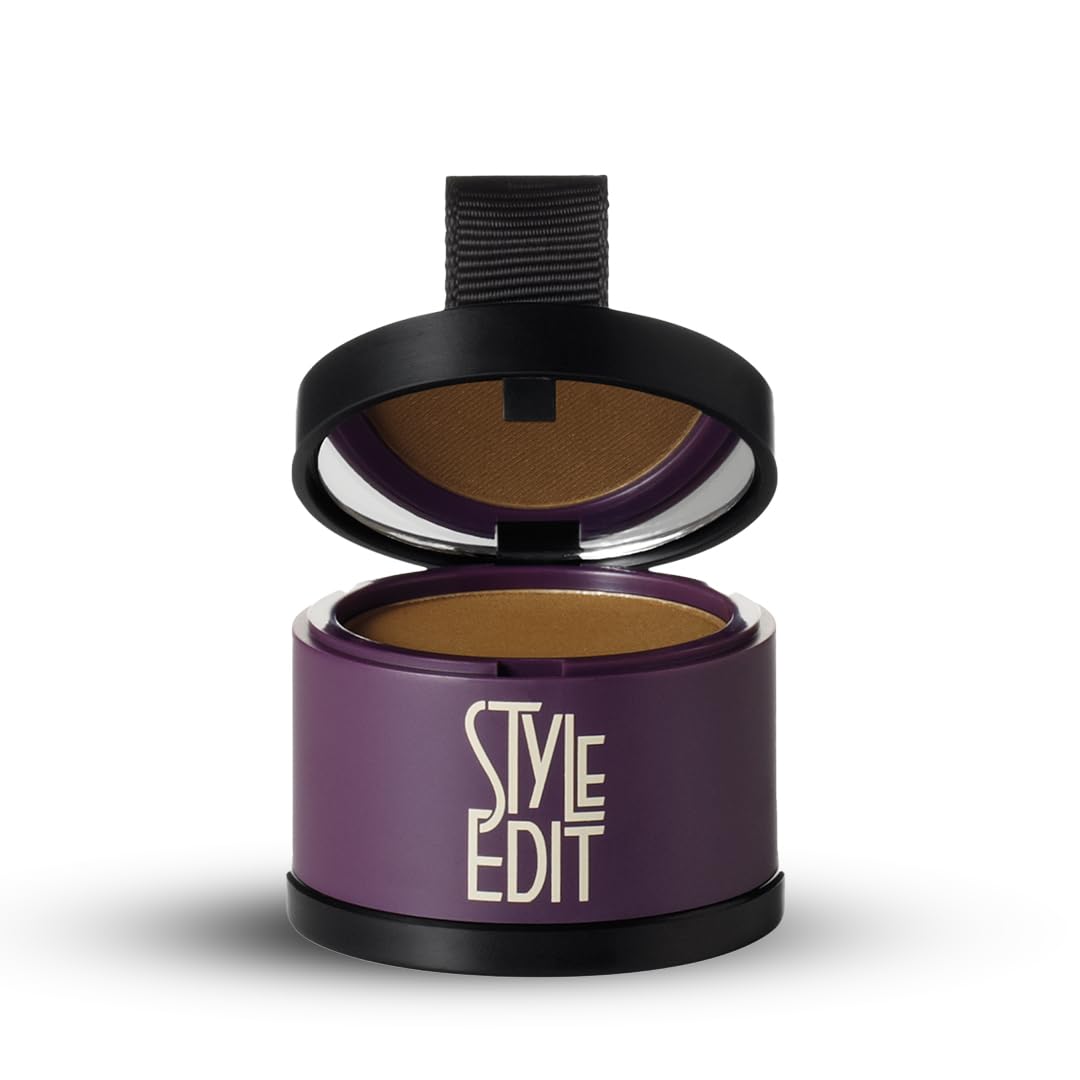 Root Touch Up Powder by Style Edit | Medium Brown Hair Color Coverage for Grays and Roots | Mineral-Infused Binding Hairline Concealer | 0.13 oz. Tub
