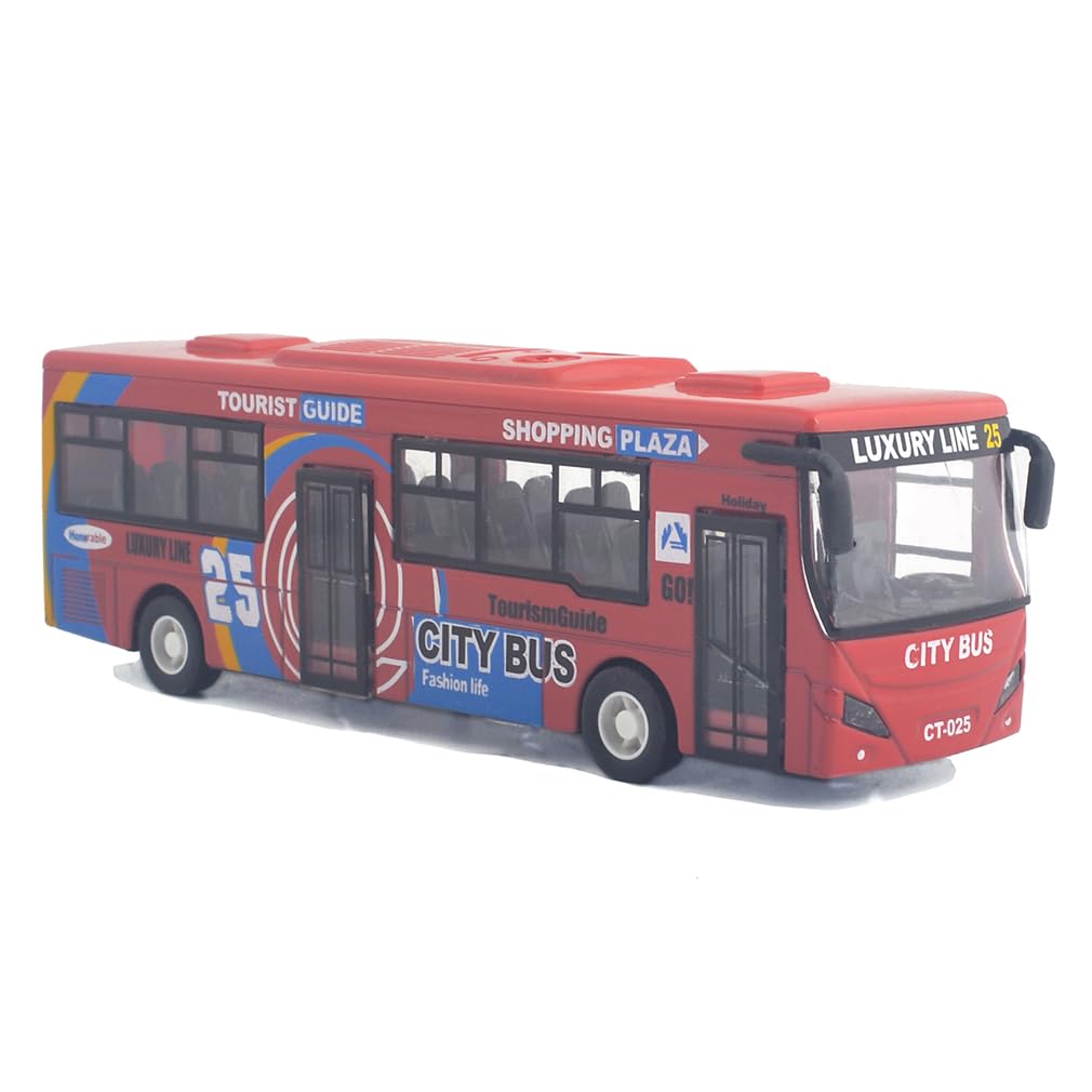 Ailejia City Bus Die Cast Pull Back Vehicles Mini Buses Model Car Toys With Lights and Music - Boys' Red Bus Toys