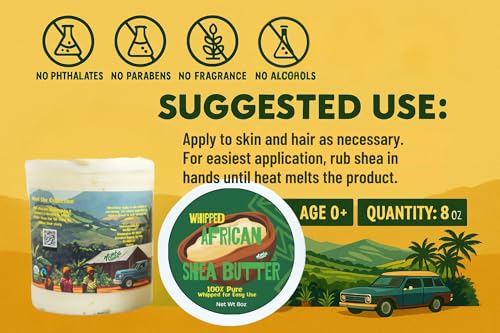 Nimba Foods 100% Pure Whipped Shea Butter 8oz – Moisturizer for Skin, Hair & Lips, Soothes Dry Skin, Eczema, Stretch Marks, African, Unrefined