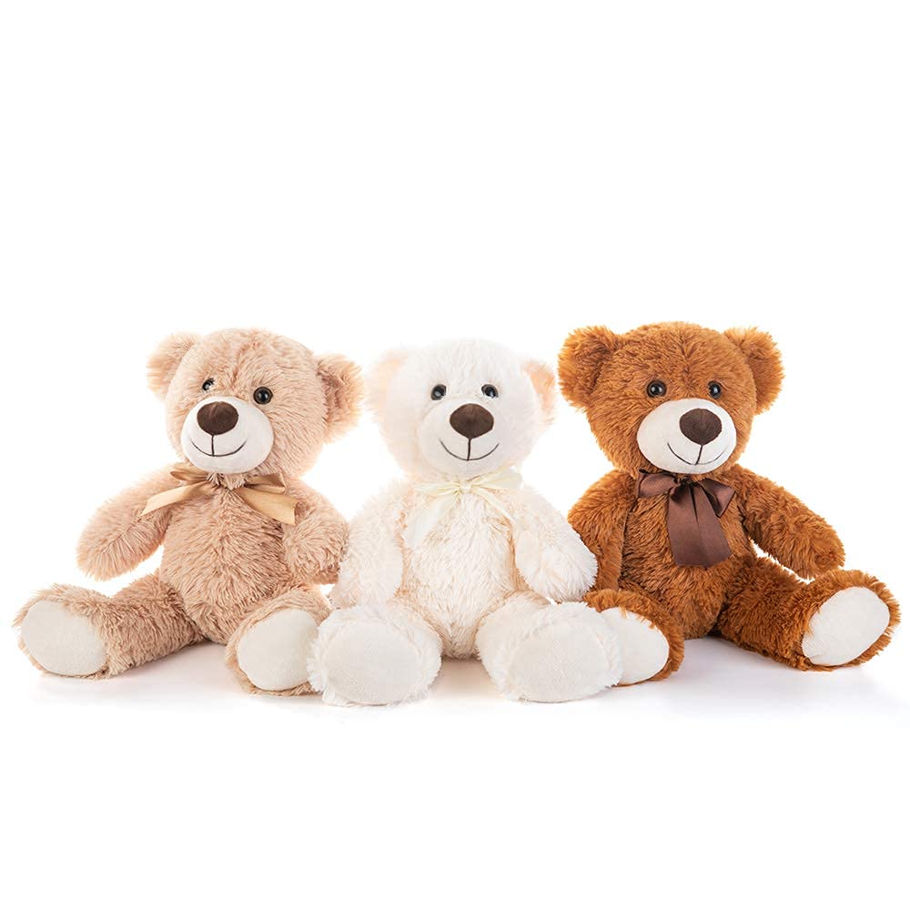 MorisMos 3 Pack 14" Teddy Bears, Cute Small Plush Stuffed Animals, Soft Little Bears for Kids, Baby Shower & Party Centerpieces