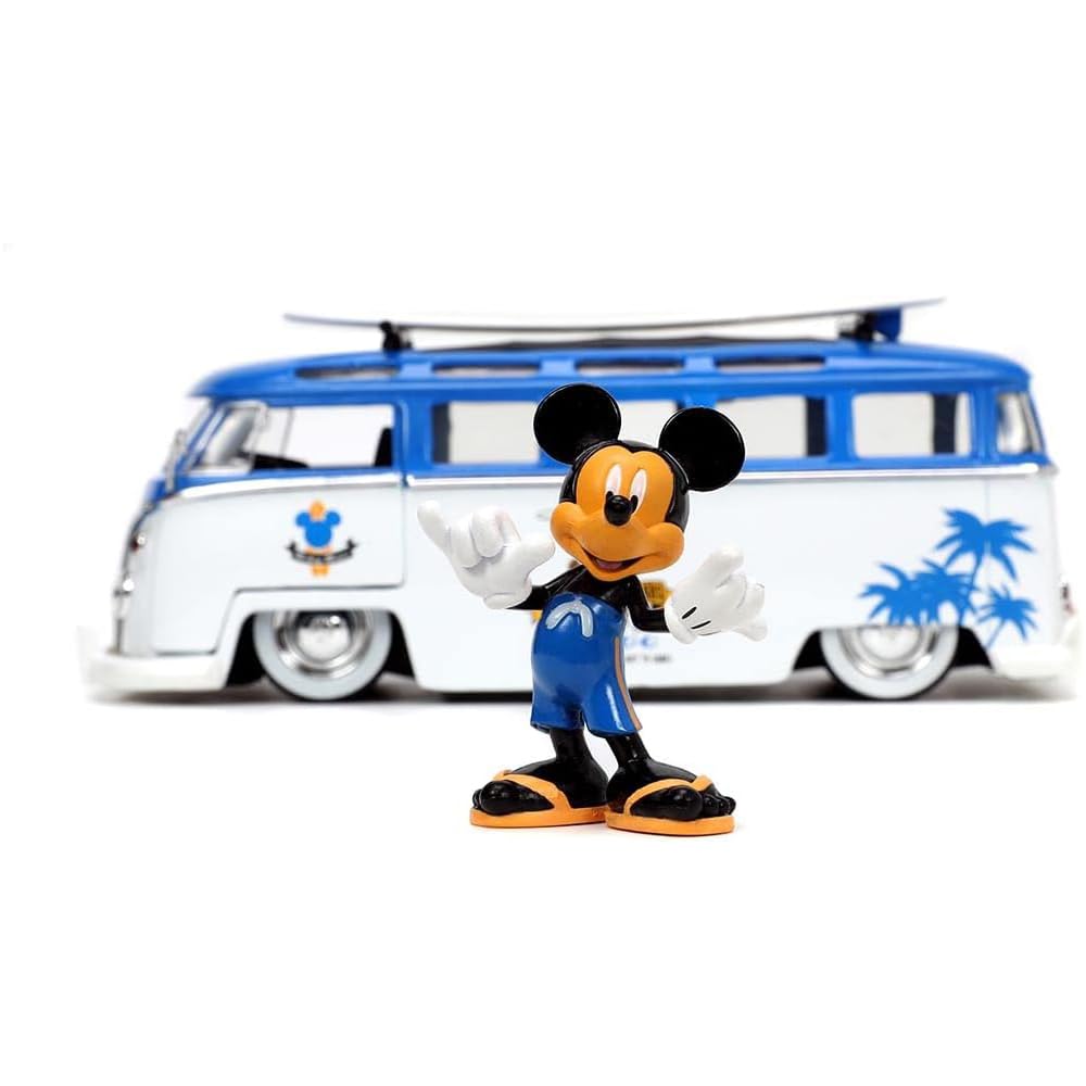 Jada Toys Disney Mickey and Friends 1:24 Volkswagen T1 Bus Die-cast Car w/ 2.75" Mickey Mouse Figure, Toys for Kids and Adults