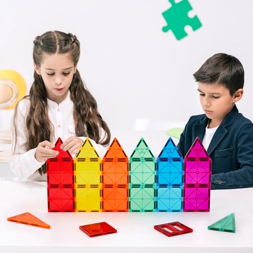 FNJO 110PCS Magnetic Tiles Building Set – STEM Construction Blocks, Montessori Learning & Play Toy for Toddlers, Kids, Preschool