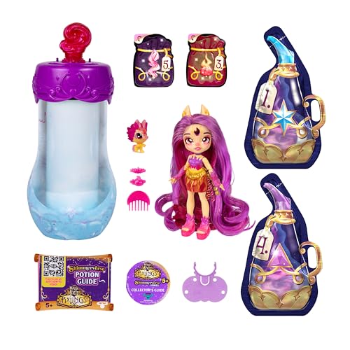 Magic Mixies Pixlings Deluxe Pack - Pippa the Firehorse, Shimmer Reveal 6.5" Pixling Doll with Exclusive Mini Mixies & 6 Hair Accessories