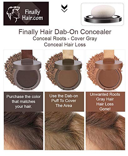 Finally Hair Fiber Concealer - Waterproof Black Hair Loss Solution, Hairline Creator, Eyebrow Enhancer & Beard Filler with Dab-on Shadow Powder