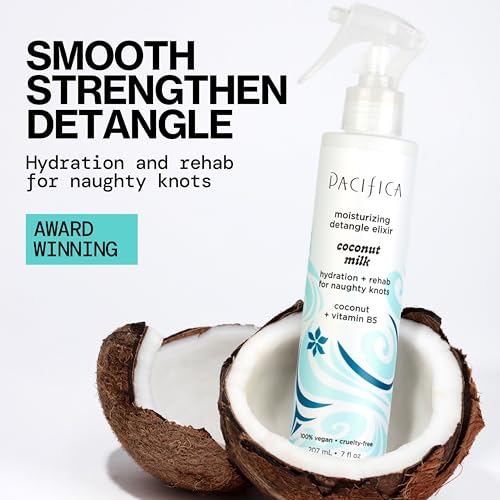 Pacifica Coconut Milk Hair Detangler Spray | Leave-In Conditioner for All Hair Types | Moisturizing, Smoothing & Anti-Frizz Elixir, 207 mL