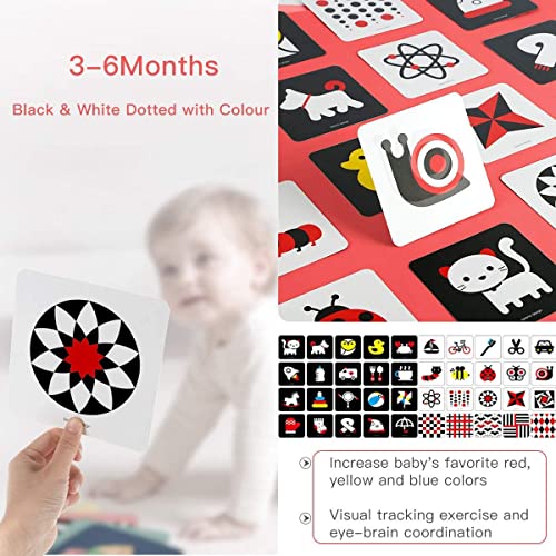 beiens High Contrast Baby Flashcards, 80pcs 160 Pages, Black & White + Color, Visual Stimulation Learning Cards for 0-36 Months