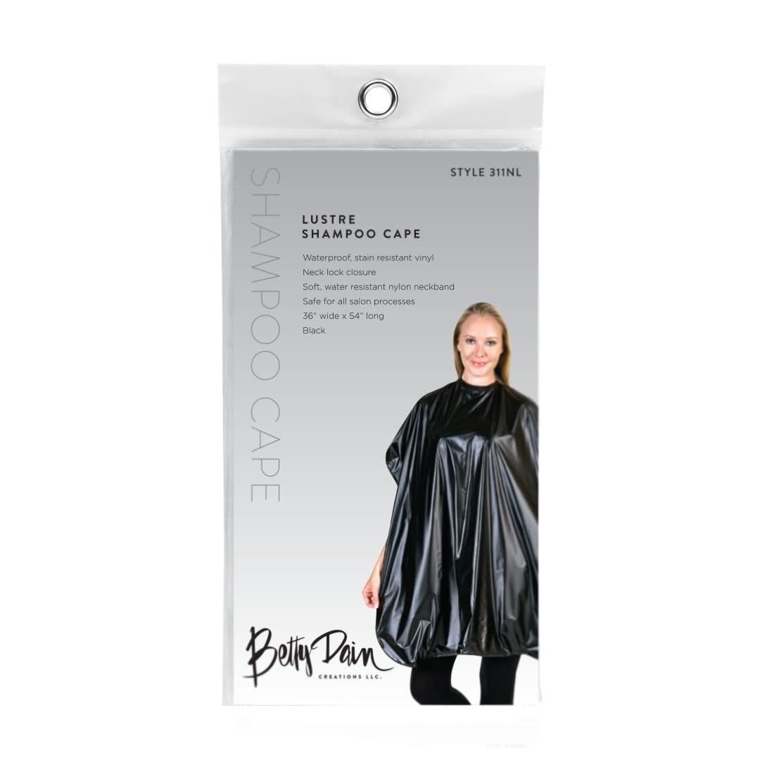 Betty Dain Lustre Waterproof Shampoo Cape - Stain-Resistant Vinyl with Soft Nylon Neckband & Touch-Close Fastener, 36"x54", Black