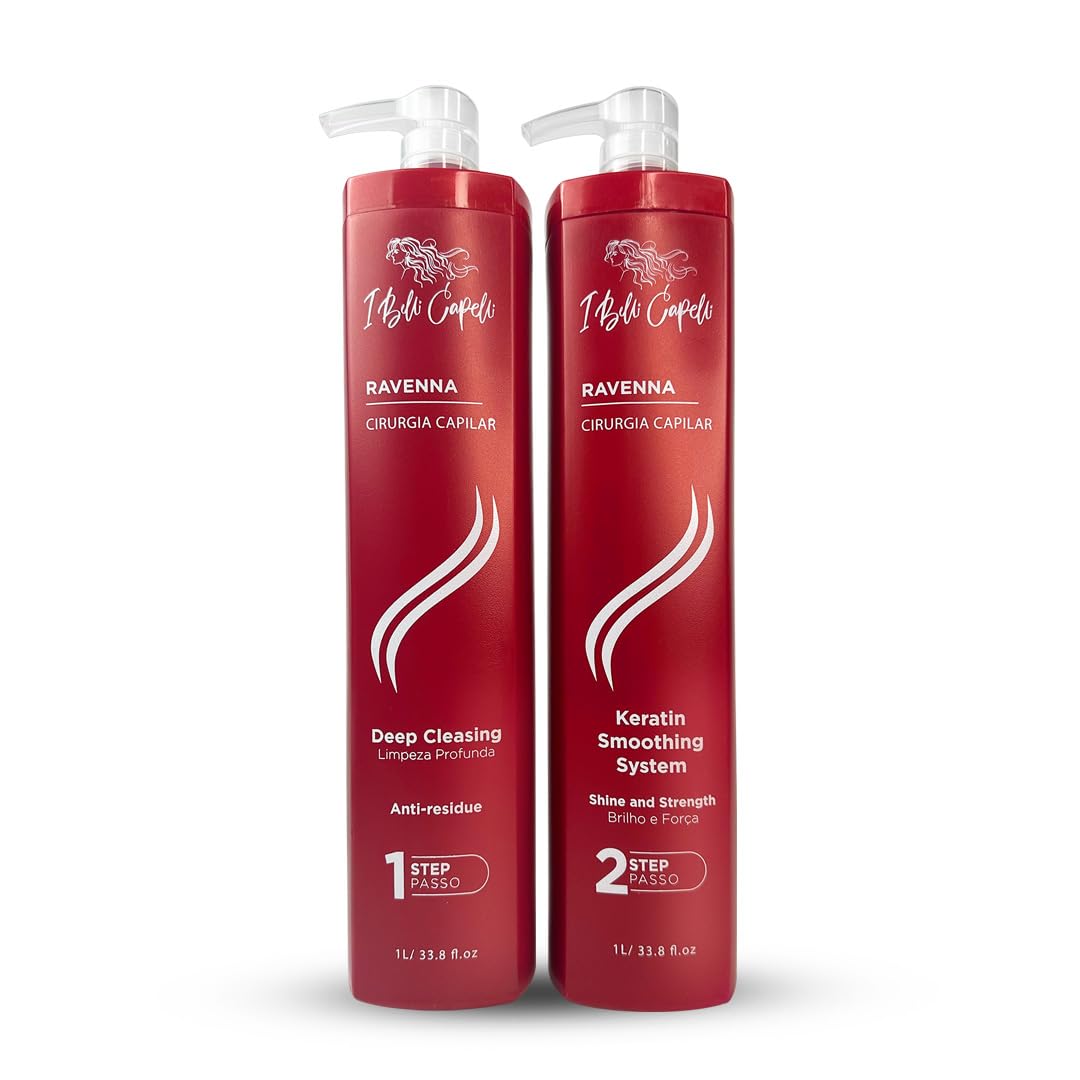 I Belli Capelli Ravenna Professional Keratin, Long-lasting Straightening Effect - Cirugia Capilar - Celulas Madres Straightener System - 2x1L/33.8