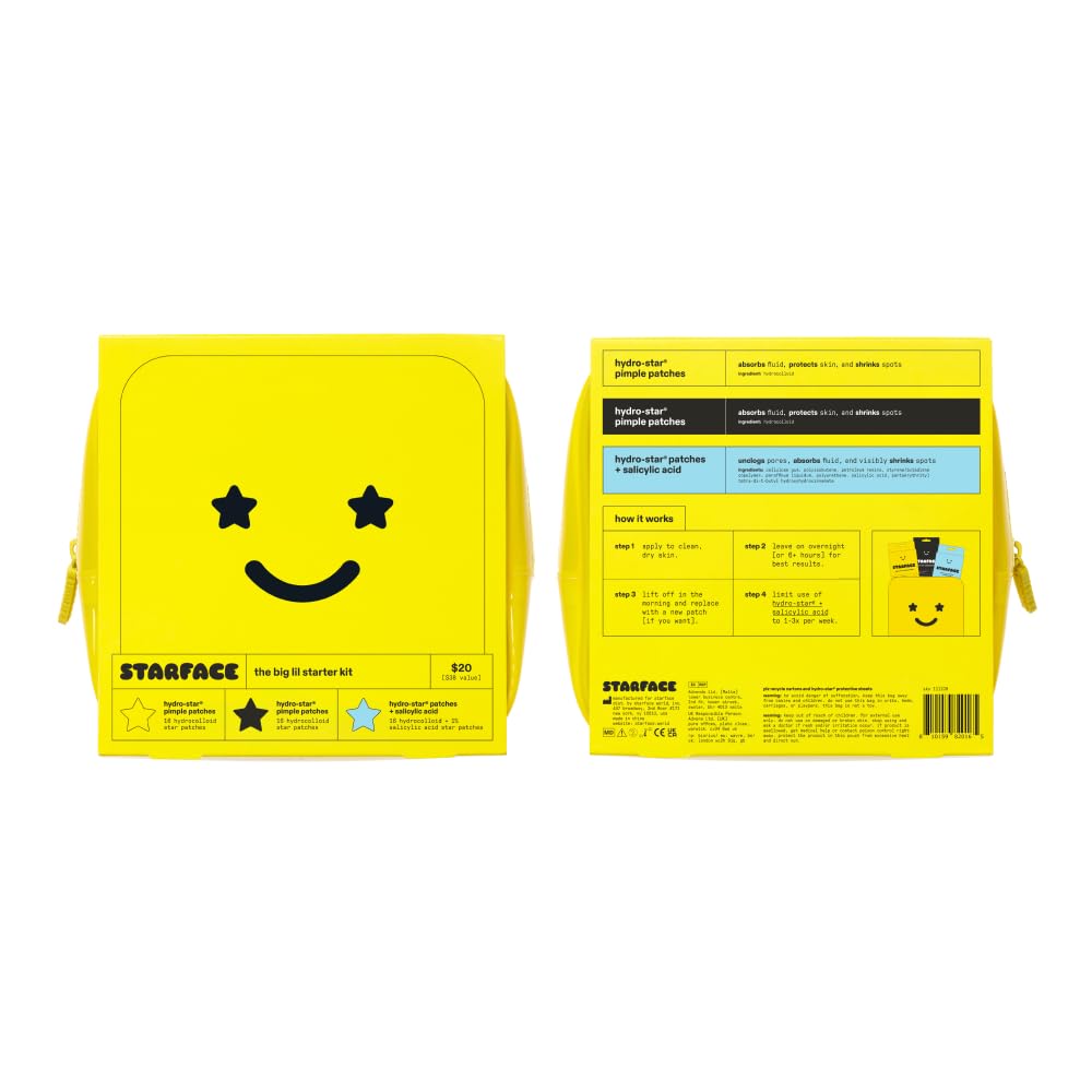 Starface Big Lil Gift Set - Hydrocolloid Pimple Patches Yellow and Black (32ct), Hydro-Star + Salicylic Acid (16ct)