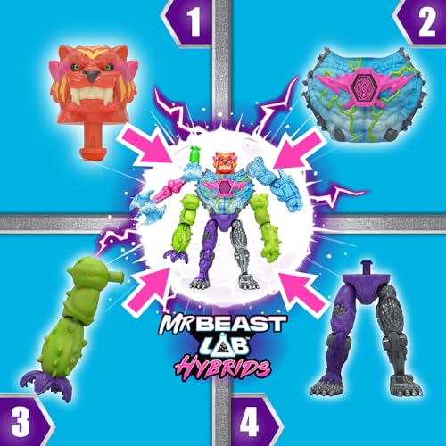 MRBEAST LAB Hybrids Mega Pack – Mix & Match 5 Action Figures, Reveal 30+ Beasts, Mega Torso Panther Experiment with Real Colors