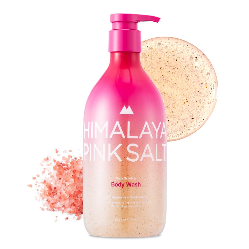 HIMALAYA Pink Salt Daily Scrub & Body Wash – Exfoliating Dead Sea & Himalayan Salt, Retinol & Hyaluronic Acid Moisturizing Shower Gel, 21.1oz