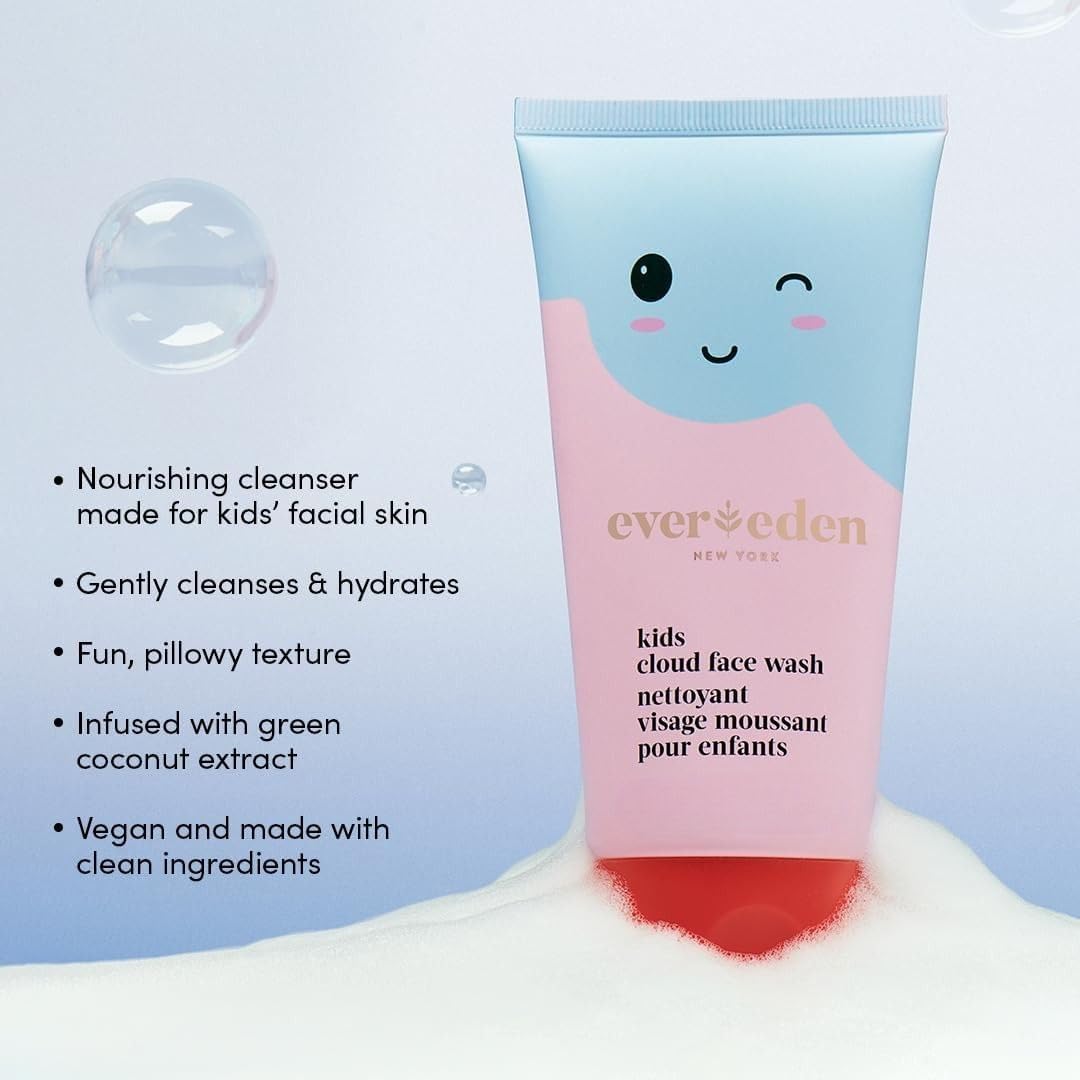 Evereden Kids Travel Skin Care Set – 5-Piece Vegan & Multi-Vitamin Kit with Shampoo, Conditioner, Body Wash, Lotion & Face Cream