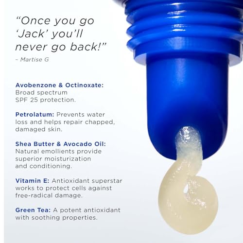 Jack Black Intense Therapy Lip Balm SPF 25, 0.25 Oz (Pack of 3) – Shea Butter & Vitamin E, Hydrating Lip Moisturizer for Dry Lips