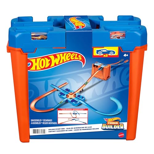 Hot Wheels Toy Car Track Builder Playset, Deluxe Stunt Box with 25 Component Parts & 1:64 Scale Vehicle (Amazon Exclusive)