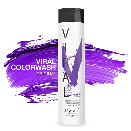 Celeb Luxury Viral Purple Colorwash Shampoo with Bondfix – Color Depositing & Semi-Permanent Hair Dye, Refreshes & Maintains Bold Purple, Vegan