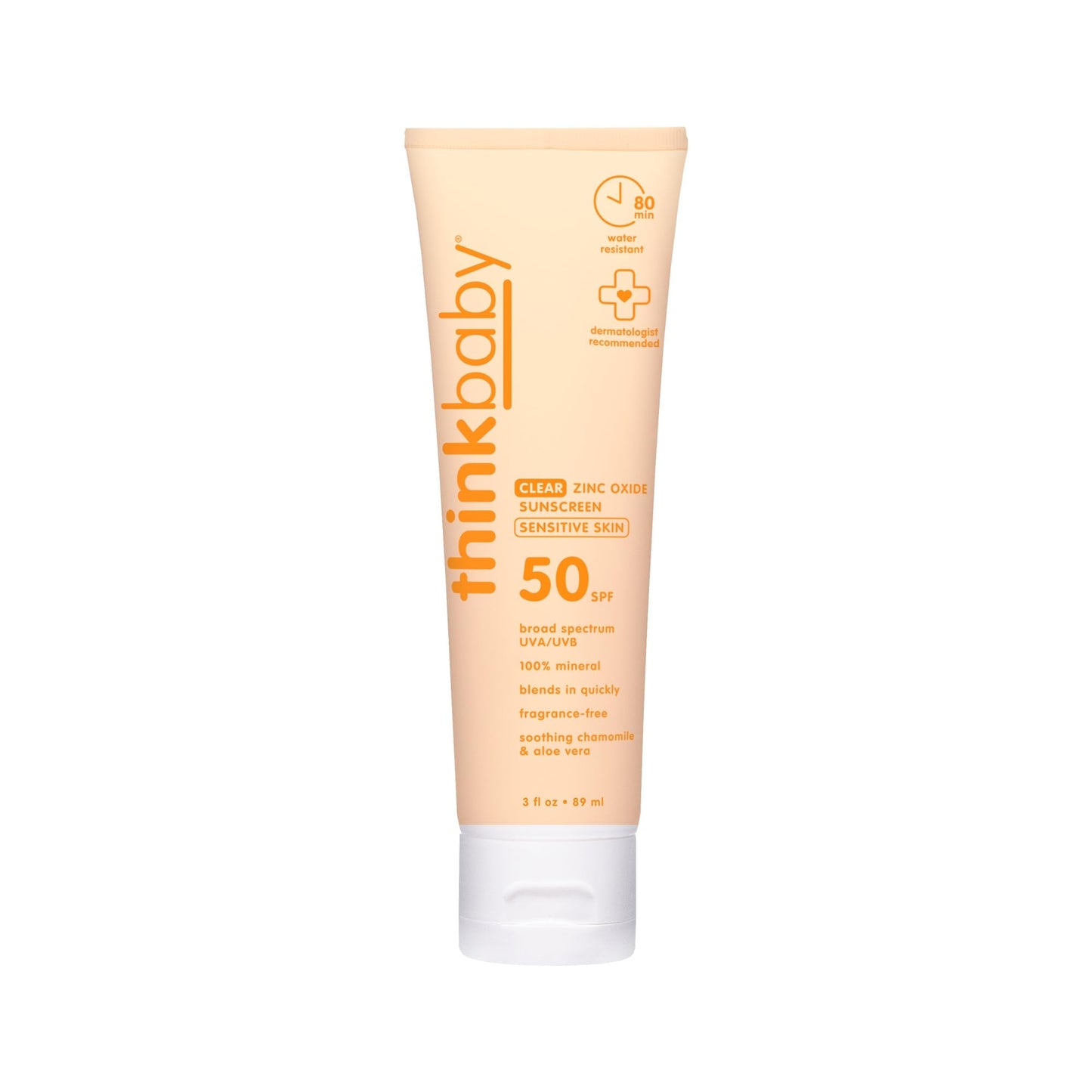 Thinkbaby Baby Sunscreen SPF 50, 3 fl oz – Clear Zinc Oxide Mineral Sunscreen for Sensitive Skin, Broad Spectrum, Water Resistant, Reef Safe, Vegan