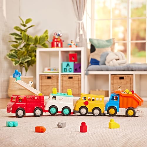 Battat – School Bus – 8 Pieces Construction Set – 5 Figures & 2 Blocks – Build – On Vehicle – 12+ Months – Locbloc® School Bus