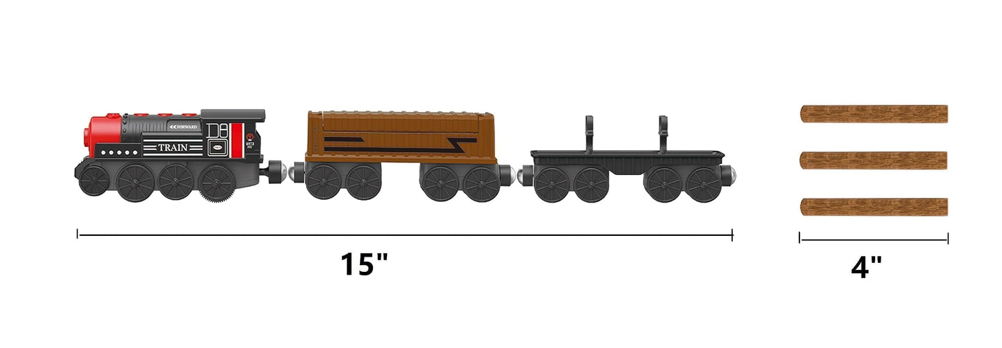 Motorized Wooden Train Set, 3 Battery-Powered Trains for Toddlers 3+, Compatible with Thomas, Brio & Chuggington Tracks
