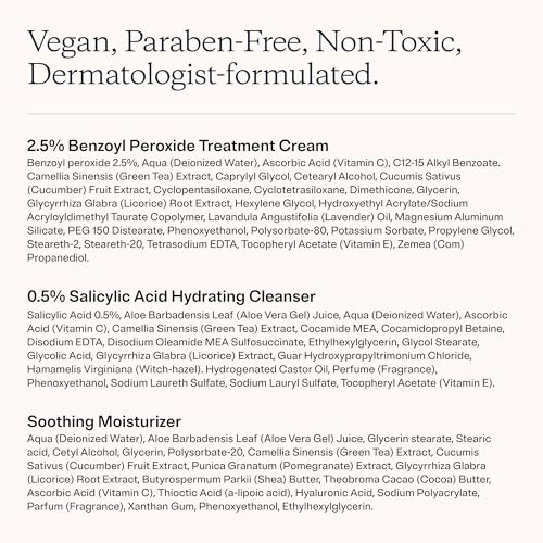 MDacne 3-Step Acne Treatment Kit – Benzoyl Peroxide 2.5% Cream, Salicylic Acid Cleanser, Niacinamide Moisturizer, 30-Day Medicated Kit