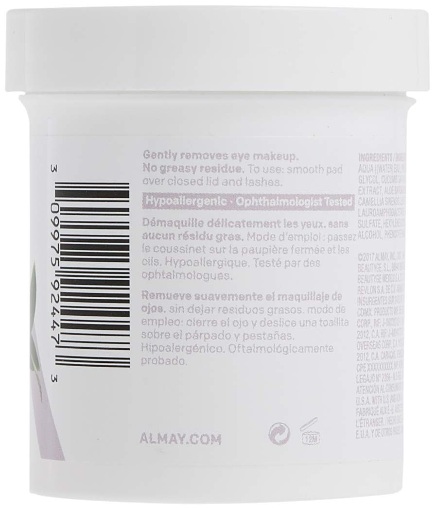 Almay Oil-Free Gentle Eye Makeup Remover Pads, Hypoallergenic, Micellar, Fragrance-Free, Cruelty-Free, Ophthalmologist Tested, 80ct