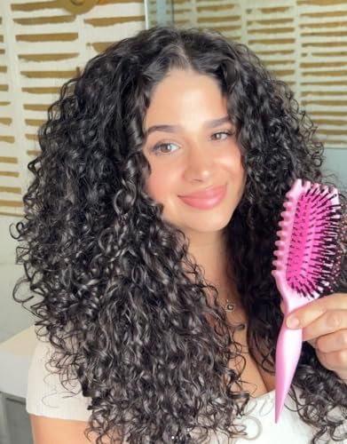 Bounce Curl Define EdgeLift Brush, 5-in-1 Tool for Effortlessly Defined Curls, Waves & Coils, Reduces Frizz - Pink
