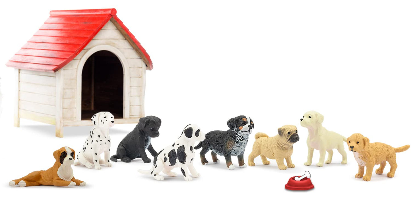 Toymany 12PCS Mini Dog Figurines Playset – Realistic Hand-Painted Plastic Puppies, Tiny Dog Toys, Cake Toppers for Kids & Toddlers