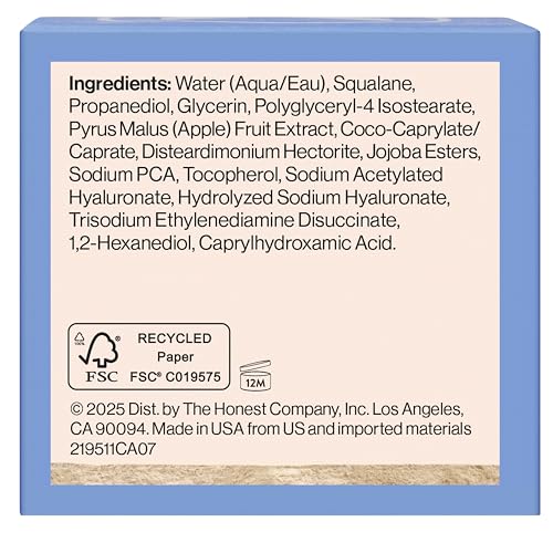 Honest Beauty Hydrogel Cream with Hyaluronic Acid - Lightweight, Hydrating Water Cream for Sensitive Skin, Fragrance-Free, Vegan, 1.7 fl oz