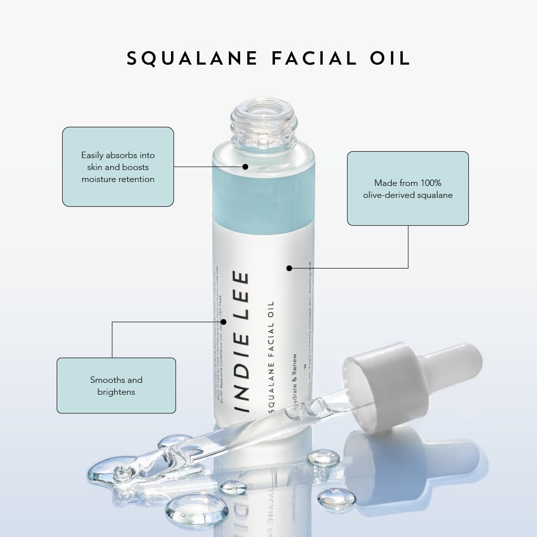 Indie Lee 100% Squalane Oil – Daily Face Moisturizer for Dry Skin, Fine Lines & Wrinkles, Brightens & Evens Skin Tone, 30ml