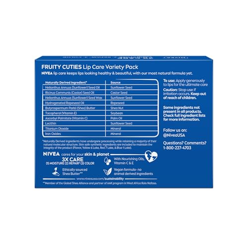 NIVEA Fruity Tinted Lip Balm 4-Pack – Cherry, Strawberry, Blackberry & Watermelon – Moisturizes, Repairs & Adds Color, 0.17oz Each