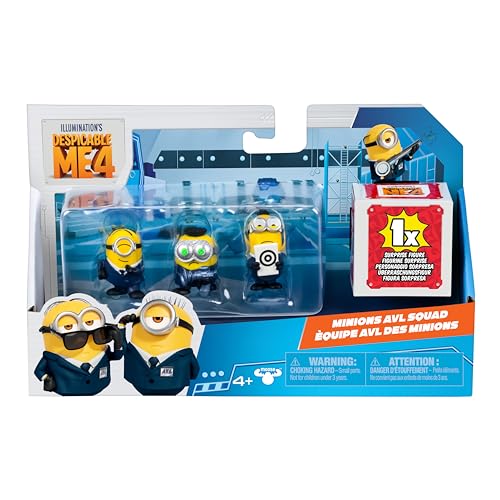Minions Despicable Me 4-4 Figure Packs AVL Squad | 2 inch Collectible Figures | Pack Has 3 Figures Visible Plus 1 Surprise Figure Hidden