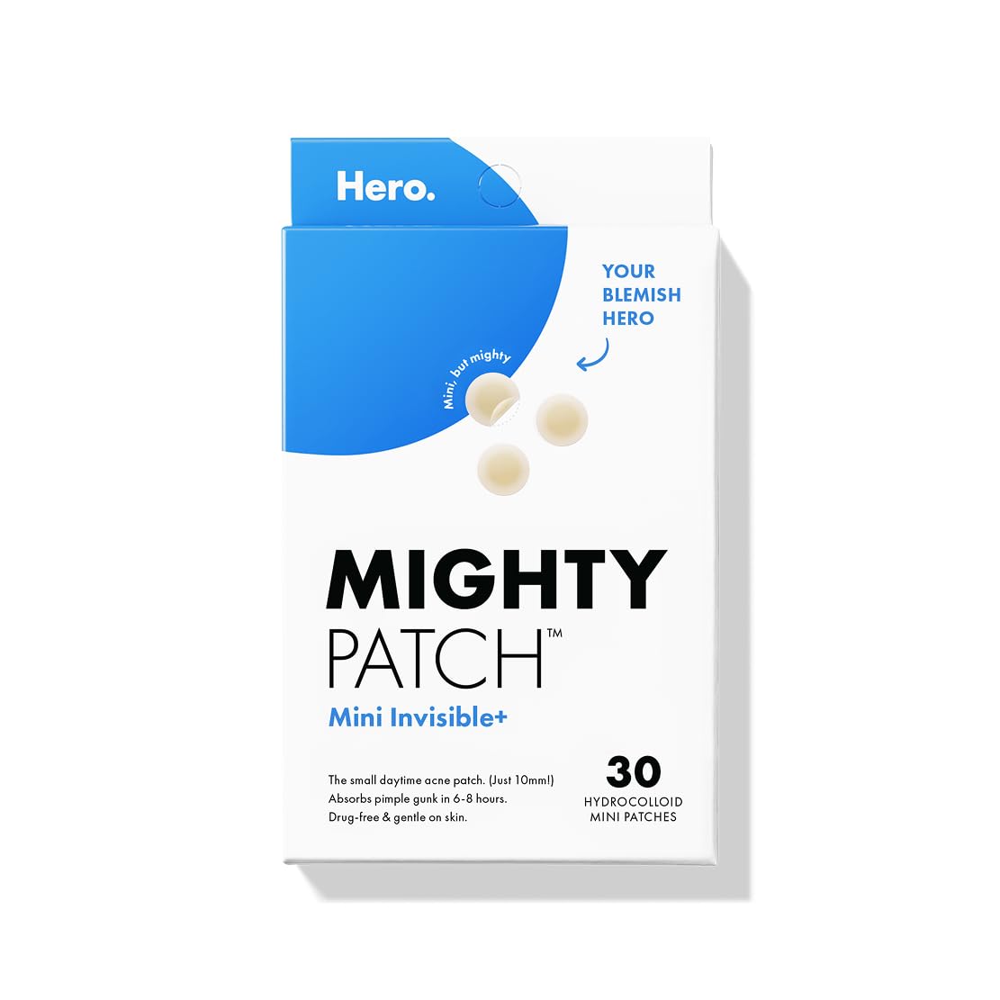 Mighty Patch Mini Invisible+ X-Small Hydrocolloid Acne Pimple Patches, Covers Zits & Blemishes, Blends Into Skin, 30 Count (10mm)