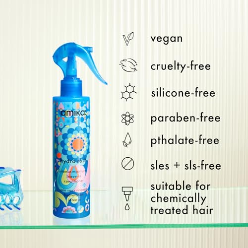 amika Hydro Rush Intense Moisture Leave-In Conditioner with Hyaluronic Acid | for all hair types, long-lasting hydration, detangles and reduces frizz, 200ml